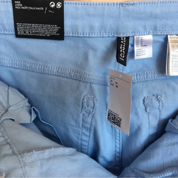 H&M Blue Twill High Waist Wide Leg Pants Size 14 - Picture 9 of 9